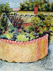 Blick durch die Dächer zu den Feldern, 2010