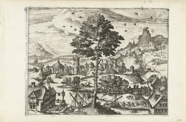 Landschaft mit Städtchen am Fluss