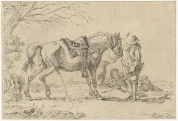 Reiter neben einem urinierenden Pferd