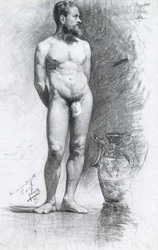 Akademischer männlicher Akt mit einer griechischen Urne, 1883