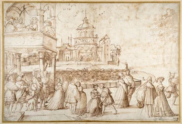 Gesellschaftsszene (Feder & Tinte mit Waschung auf Papier)