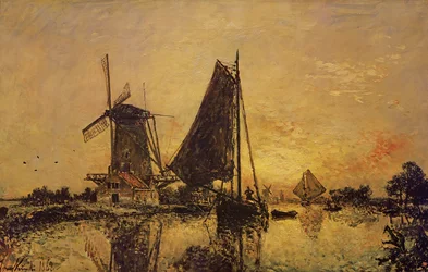 In Holland, Boote in der Nähe einer Windmühle, 1868