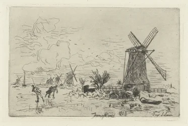 Landschaft mit Mühlen und Schlittschuhläufern