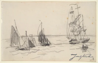 Kleine Segelboote und ein Dreimaster