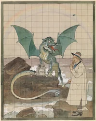 Künstler mit Drache bei einem Topf Chinol