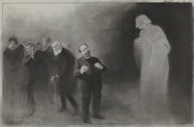 Entwurf für eine Illustration in De Amsterdammer: Das Vergessen von Schimmel im Neujahrswunsch des Stadttheaters, 13. Januar 1907