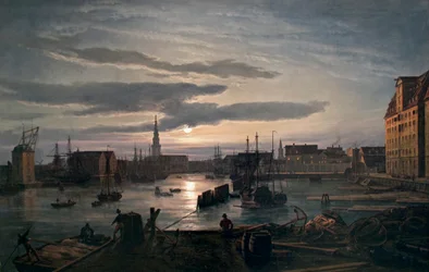 Kopenhagener Hafen im Mondschein