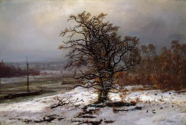„Winterlandschaft mit Eiche am Ufer der Elbe, Deutschland“, 1853, Nationalmuseum für Kunst, Oslo