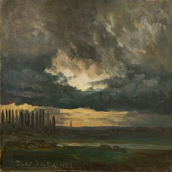 Unwetterhimmel über Pappeln an der Elbe