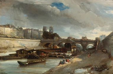 Boot wasplaats de buurt van de Pont Neuf, Paris