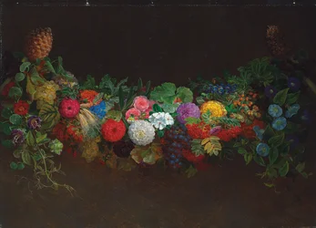 Eine prächtige Girlande aus Früchten und Blumen, 1840