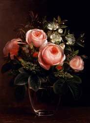 Rosen und Baum-Anemone in einer Glasvase. Sammlung Privée