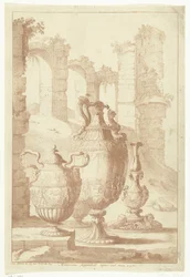 Drei Vasen und ein Leuchter