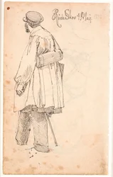 P.C. Skovgaard mit Botanisiertrommel, stehend und von hinten gesehen