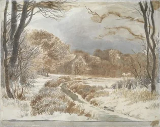 Schneelandschaft mit Bach. Purlund und Vallø