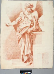 Akademiezeichnung. Detail aus Raffaels „Disputa“ im Vatikan, ein rechts in der Komposition stehender Philosoph
