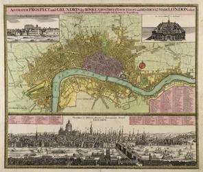 Karte und Aussicht von London, ca. 1710
