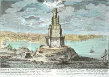 Leuchtturm von Alexandria, erbaut von Ptolemaios dem Großen (36-nach 30 v. Chr.), Ägypten, aus Entwurf einer historischen Architektur, graviert von Johann Adam Delsenbach (1687-1765) 1721