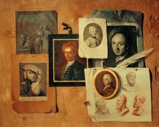 Quodlibet mit Bildnissen von Zeitgenossen und antiken Köpfen