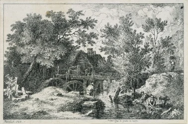 Landschaft mit Wassermühle (erster Versuch, in Kupfer zu stechen)