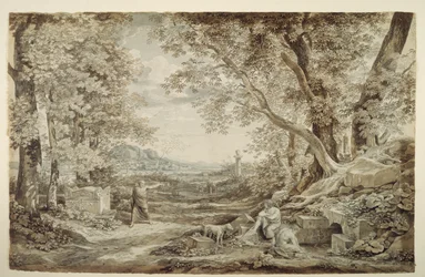 Landschaft mit antiken Denkmälern („Die Erfindung des korinthischen Kapitels“)