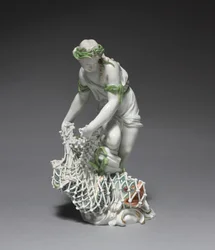 Fischerin, hergestellt von der Ludwigsburger Porzellanmanufaktur, Deutschland, ca. 1765 (Porzellan mit Email- und Golddekor)