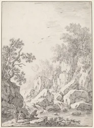 Ein Wasserfall bei Felsenklippen, 1750er Jahre