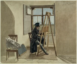 Der Maler Johann Adam Klein an der Staffelei in seinem Atelier im Gräflich Chotekschen Palais in Wien
