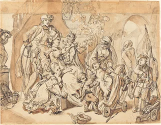 Die glückliche Familie mit spielenden Kindern