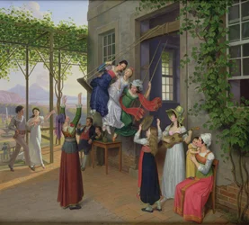 Jugendliche spielen auf einer Schaukel in einem Garten bei Neapel, 1823