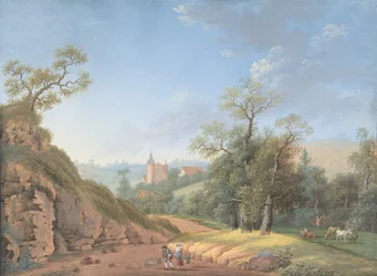 Bauernfamilie in einer Landschaft, spätes 18.-19. Jahrhundert