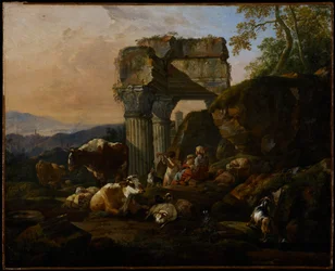 Römische Landschaft mit Vieh und Hirten, 1676