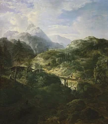 Gebirgslandschaft mit Brücke