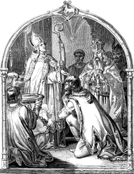 Taufe des sächsischen Anführers Widukind Illustration aus der Geschichte des deutschen Volkes von E. Duller, 1840