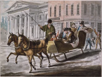 Winterszene in Philadelphia - Die Bank der Vereinigten Staaten im Hintergrund