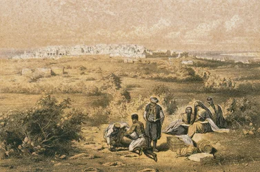 Ansicht von Haifa. Radierung von Bernatz et alii - Steinkopk J.F. Editore
