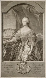 Porträt von Johanna-Elizabeth, Kurfürstin von Anhalt-Zerbst 1712-1760, Mutter von Katharina II., 1756