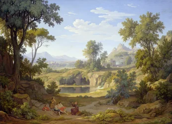 Italienische Landschaft mit einem Pilger und Bauern, 1829