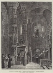 Innenansicht der Kathedrale der Himmelfahrt (Uspenski Sobor) im Kreml in Moskau, wo der Kaiser von Russland gekrönt wird