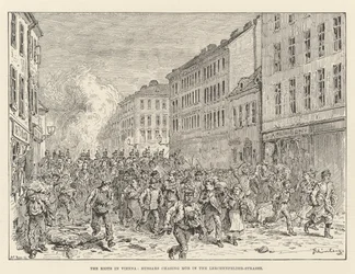 Die Unruhen in Wien, Husaren jagen den Mob in der Lerchenfelder Straße