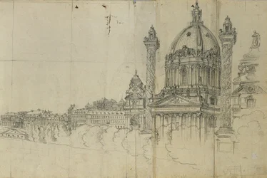Blick über die südlichen Vorstädte von Wien und Karlskirche