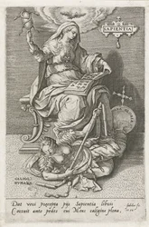 Weisheit (Sapientia) besiegt menschliche Verwirrung (Caligo Humana). Sapientia (Titel auf dem Objekt). Die Tugenden besiegen die Laster (Serientitel)