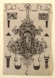 Tafel 4, aus einer Serie von acht Anhängerdesigns mit den Kardinaltugenden