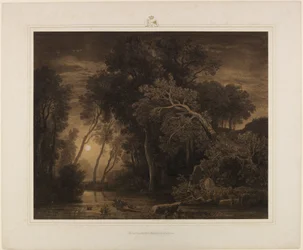 Flußlandschaft mit aufgehendem Mond
