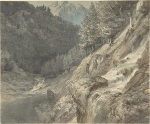Gebirgige Landschaft mit einem Fluss