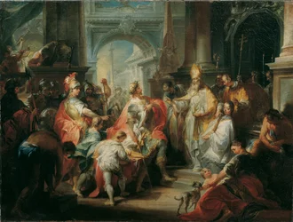 Der heilige Ambrosius verwehrt Kaiser Theodosius den Eintritt in den Mailänder Dom