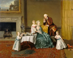 John Peyto-Verney, 14. Baron Willoughby de Broke (1738–1816), und seine Familie im Frühstückszimmer in Compton Verney