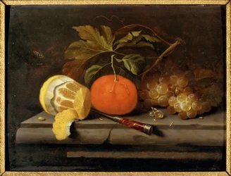 Stillleben: Obst auf einem Steintisch