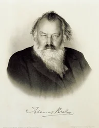 Porträt des deutschen Komponisten, Pianisten und Dirigenten Johannes Brahms (Stich)