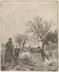 Landschaft mit Schlittschuhläufern